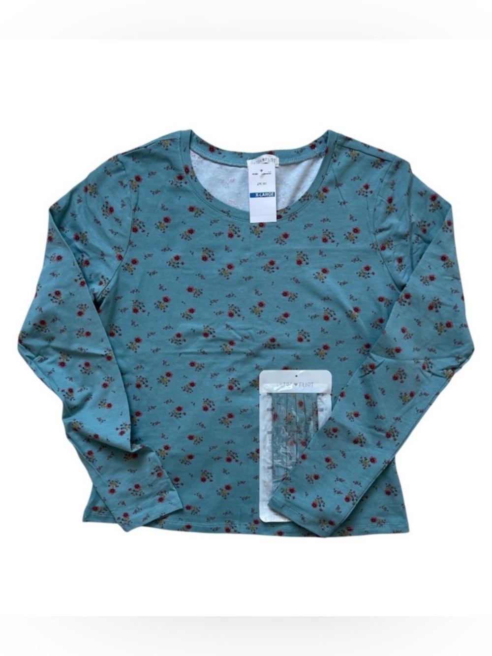 Ultra Flirt Teal Floral Long Sleeve Top w Matching Face Mask | Size XL